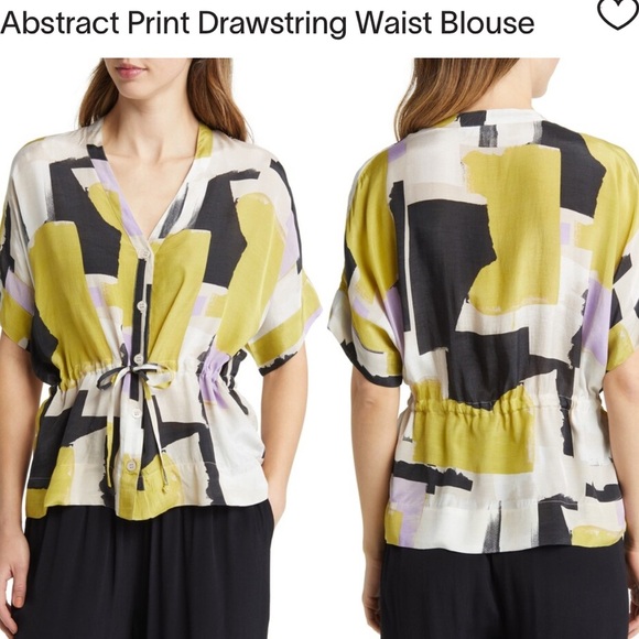 Masai Copenhagen Nordstrom Irekana Abstract Print Drawstring Waist Blouse s - Picture 2 of 9